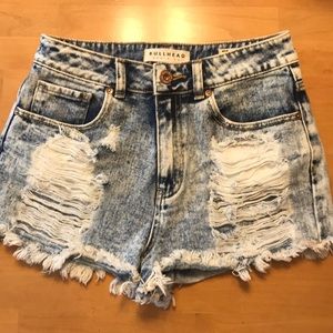 Acid wash destroyed jean shorts
